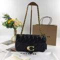 COACH CP150 Quilting Tabby Shoulder Bag 26 Black & GoldGold Ladies
