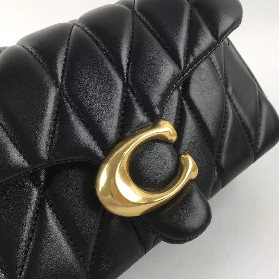 COACH CP150 Quilting Tabby Shoulder Bag 26 Black & GoldGold Ladies