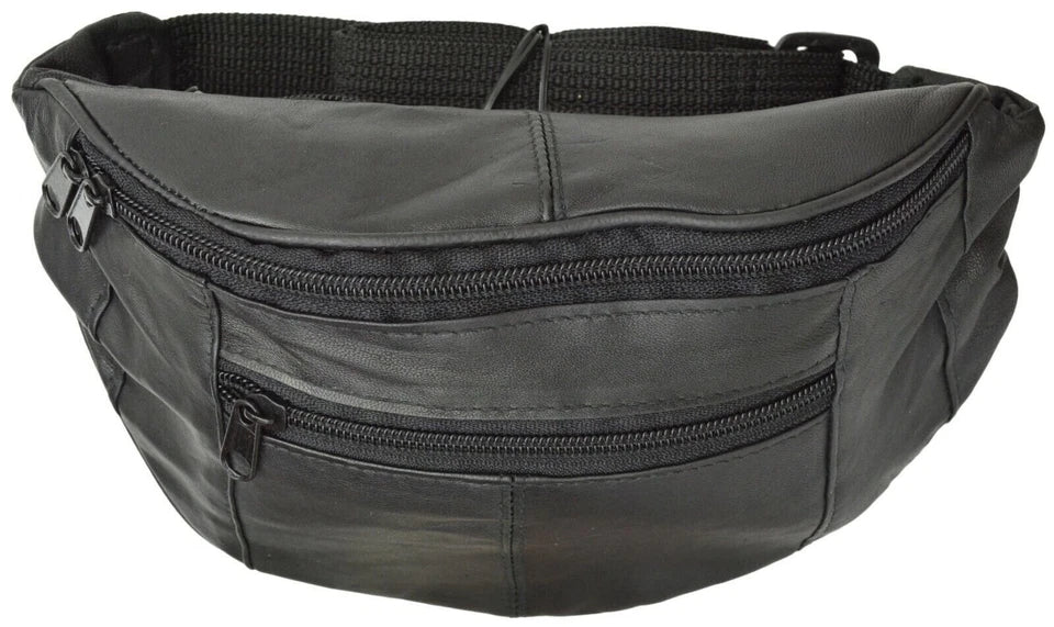 New Black Leather Waist Fanny Pack Travel Belt Bag Hip Travel Pouch 40" Waist