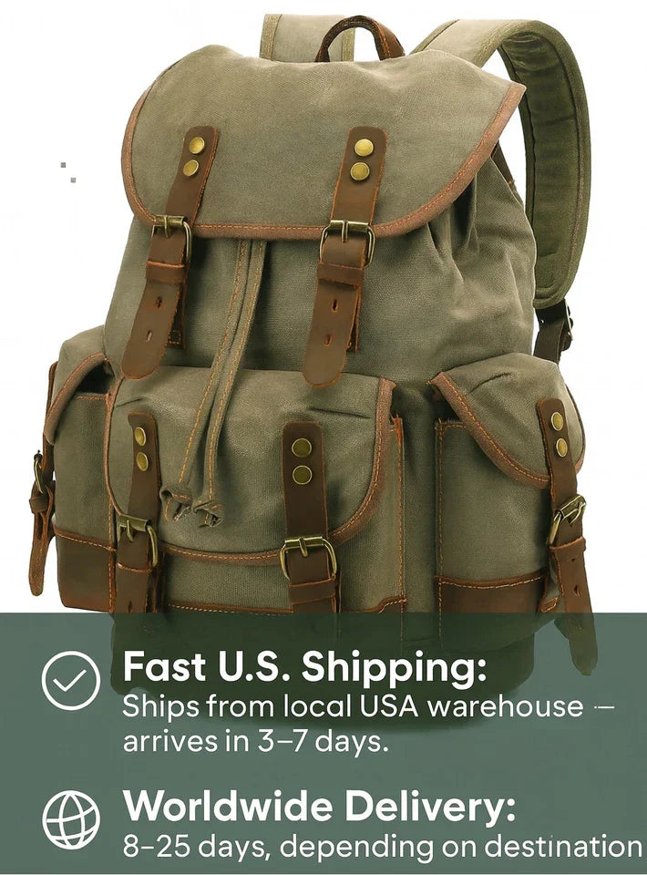 HuaChen Waxed Canvas Leather Backpack Travel Hiking Rucksack Camping School Bag