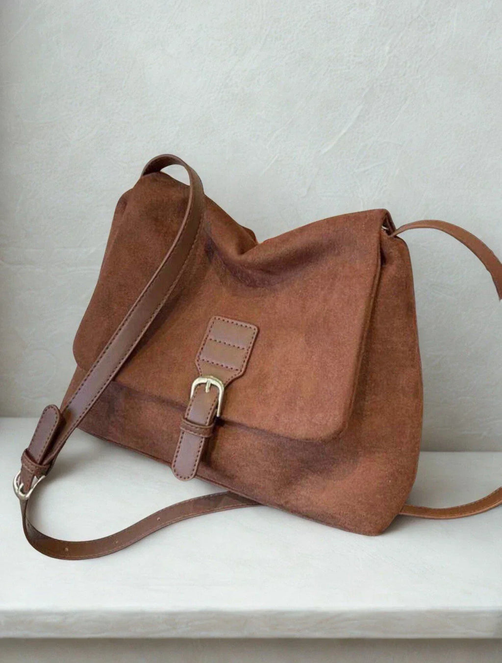 Chocolate Brown Suede Crossbody Bag Fall Premium Runway Style Vintage Style New